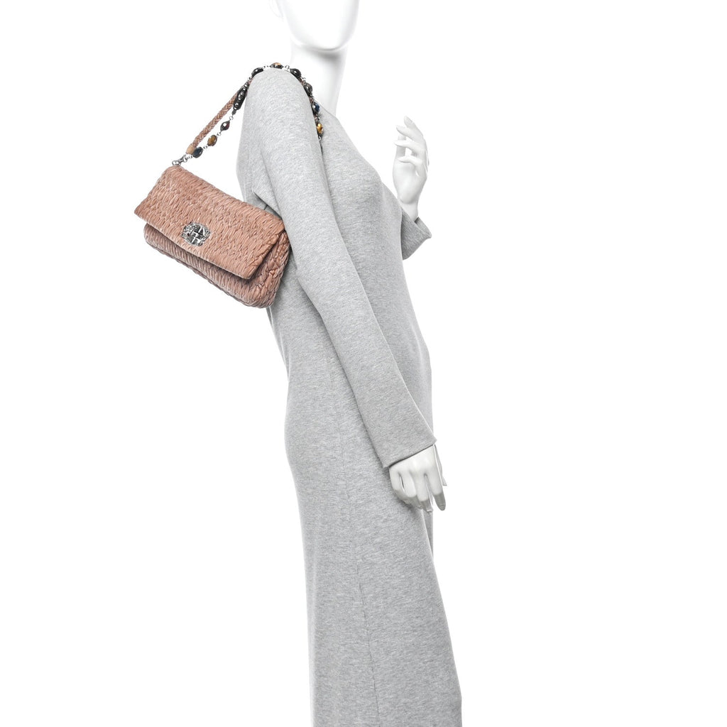 Velvet Matelasse Crystal Chain Shoulder Bag Cammeo