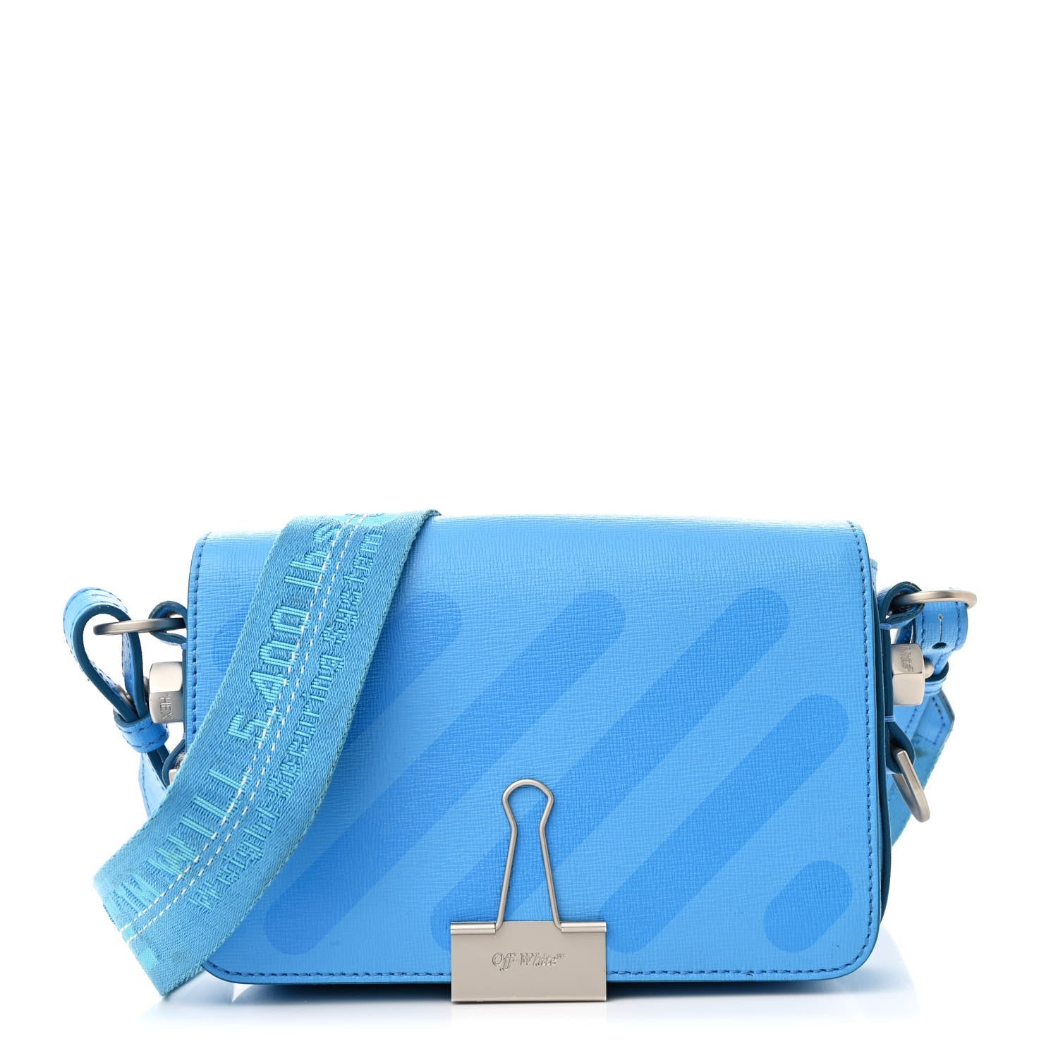 Saffiano Striped Mini Diag Binder Clip Bag Blue