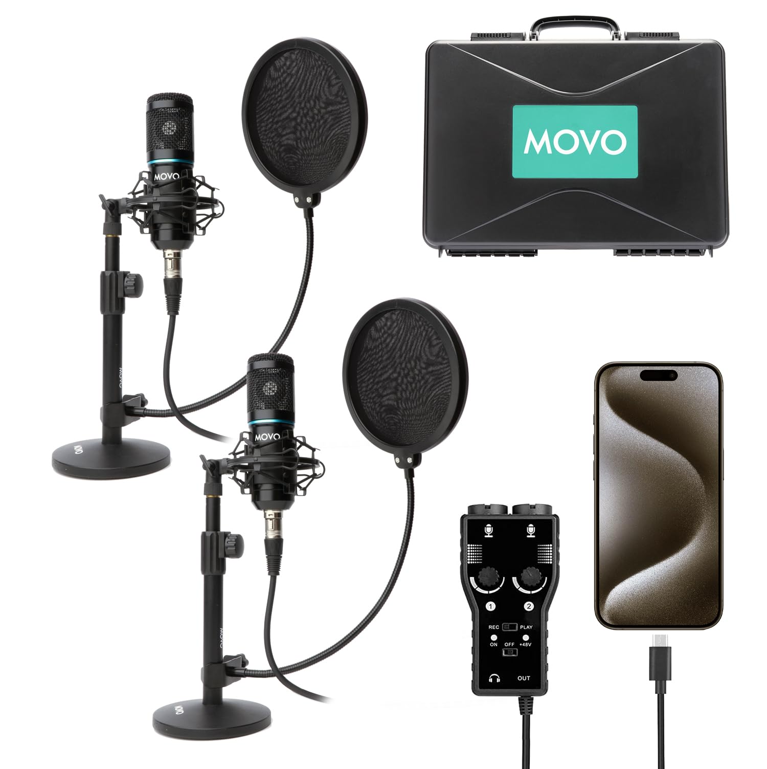 Movo Podcast Equipment Bundle for iPhone 15 and up
