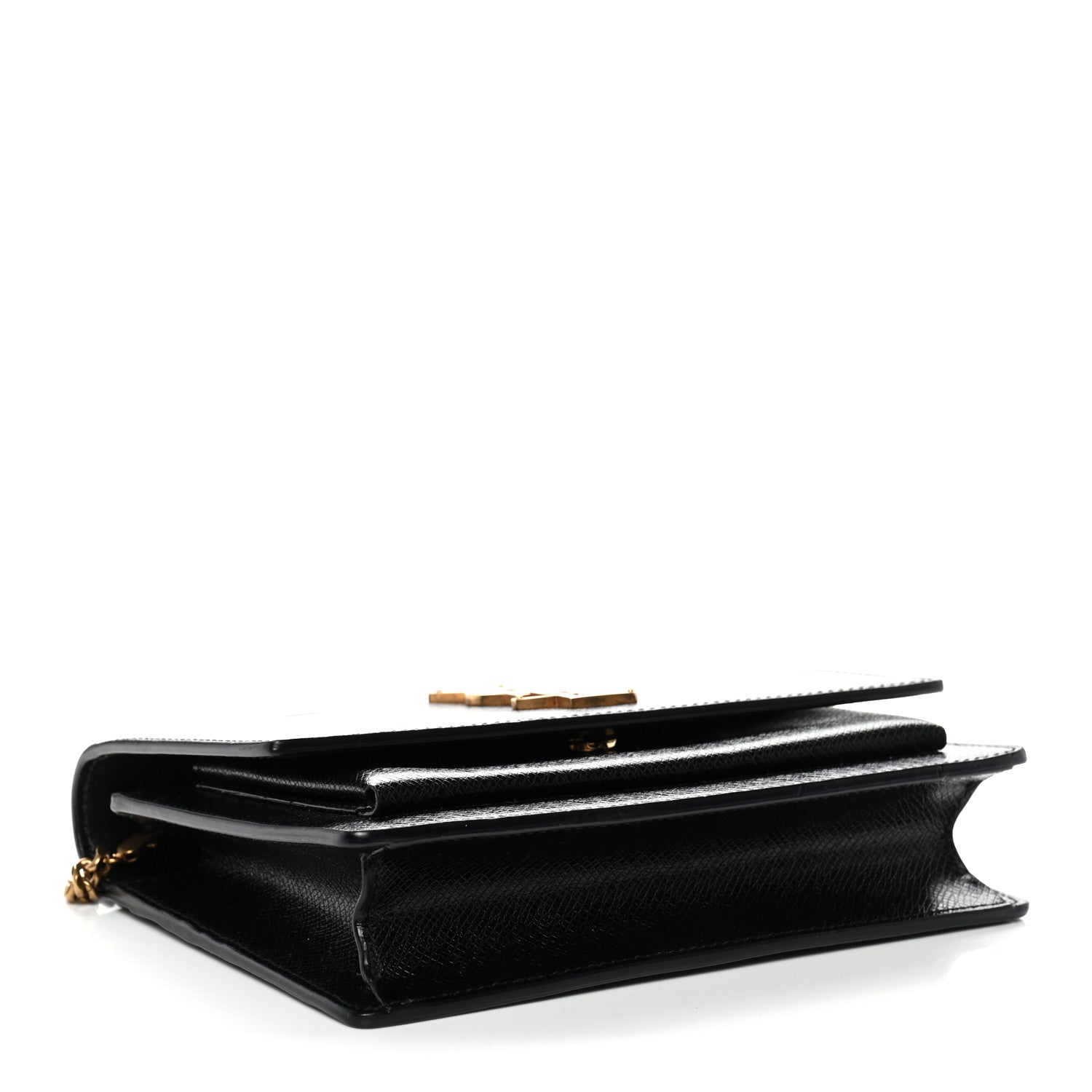 Coated Bark Calfskin Sunset Chain Wallet Black
