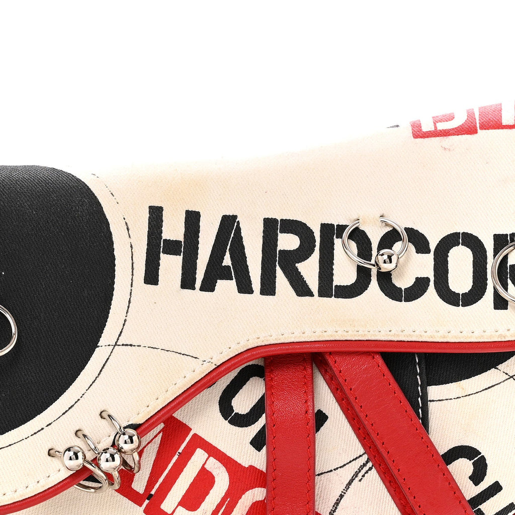 Canvas Hardcore Pierced Saddle Bag White Red Black