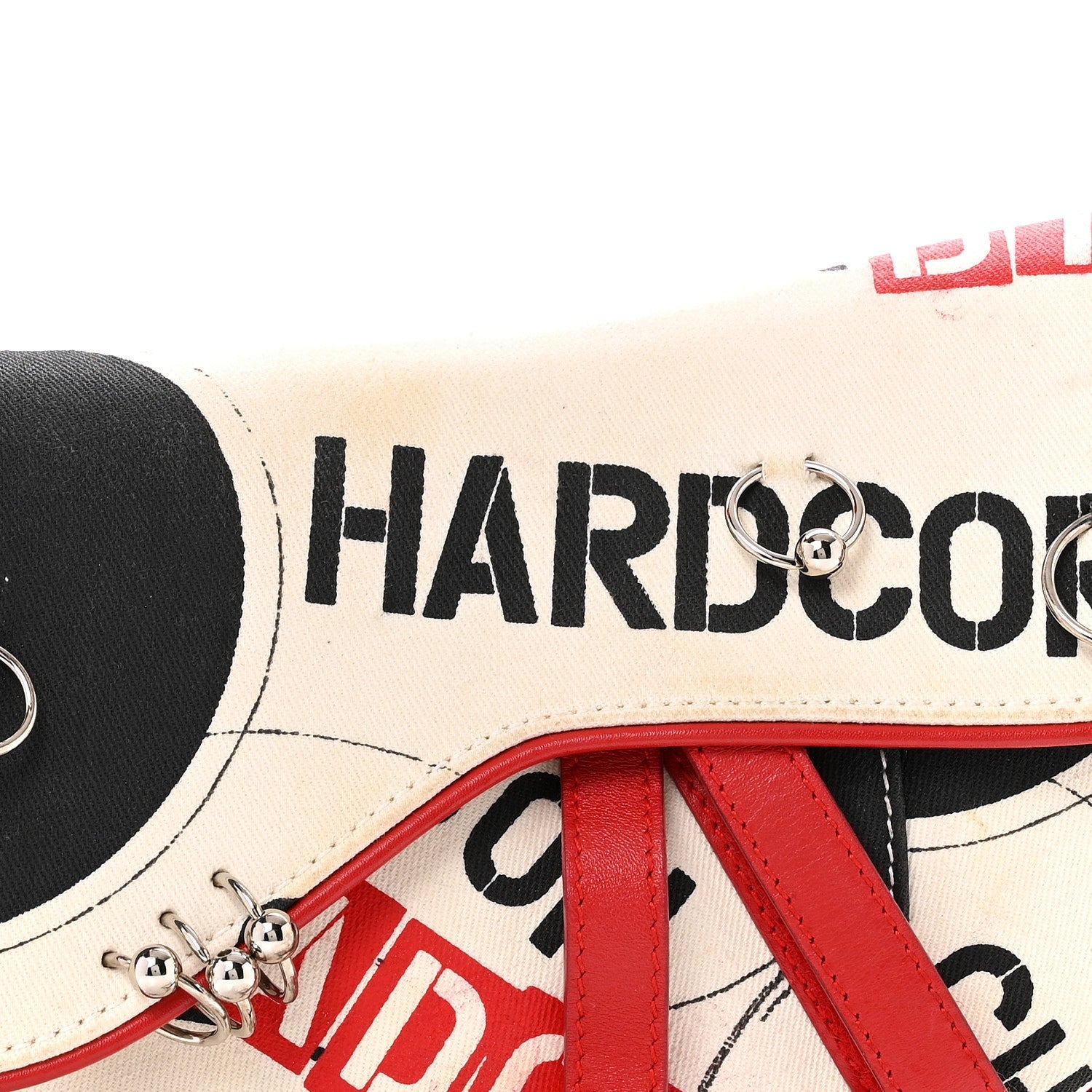 Canvas Hardcore Pierced Saddle Bag White Red Black
