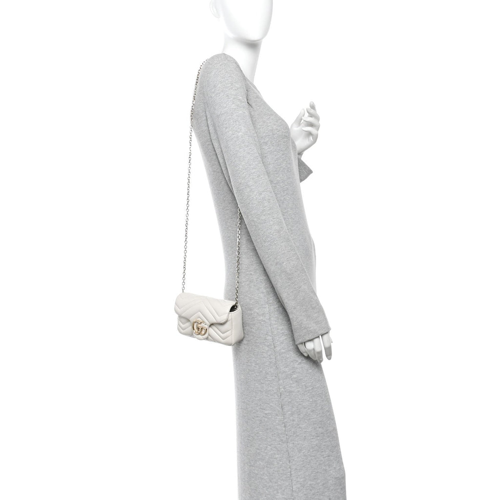 Lambskin Matelasse Mini GG Marmont Shoulder Bag White