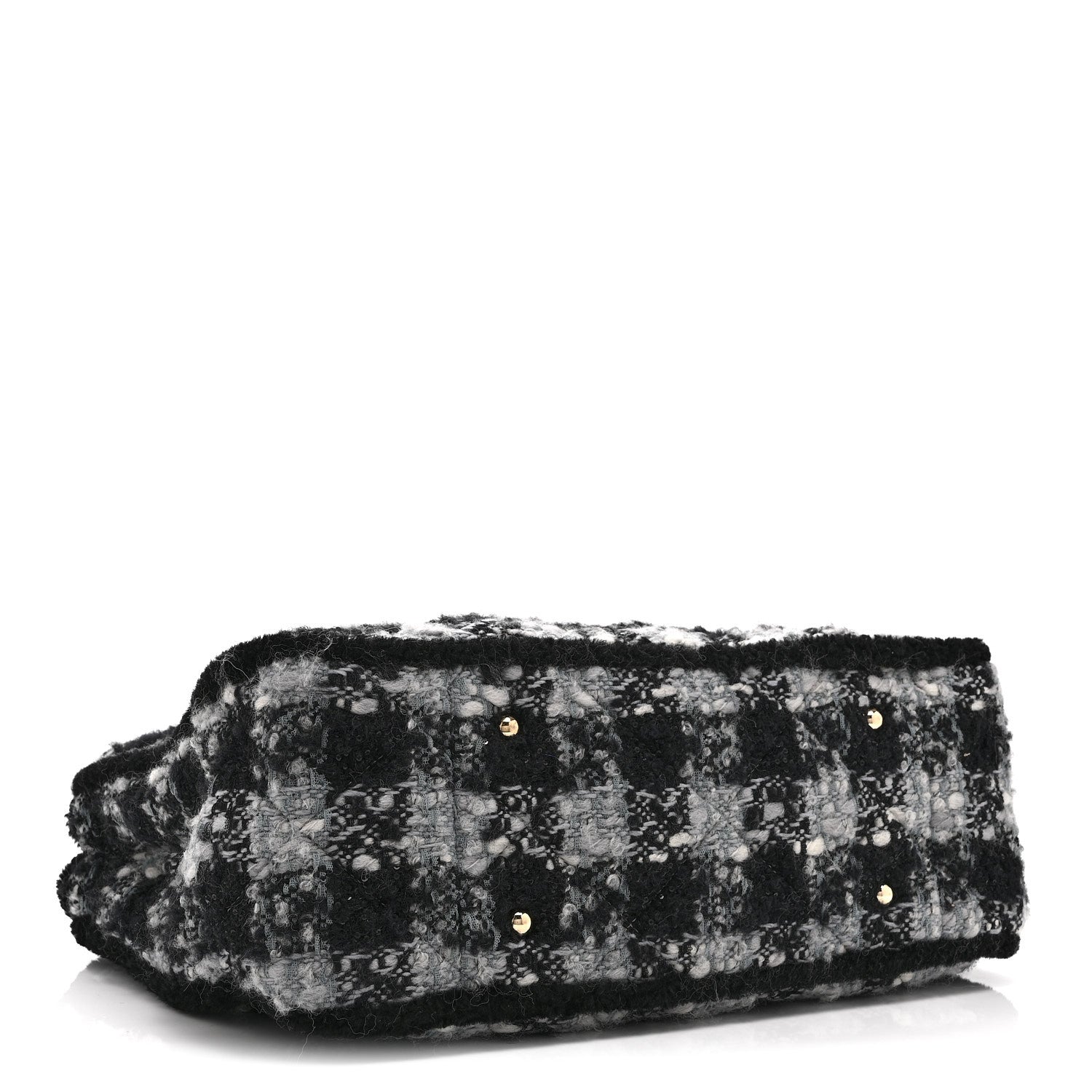 Tweed Shearling Quilted Lambskin Shopping Tote  Black Grey
