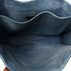 Denim Lavato Vitello King Logo Embroidered Frayed Tote Denim Chiaro Cuoio