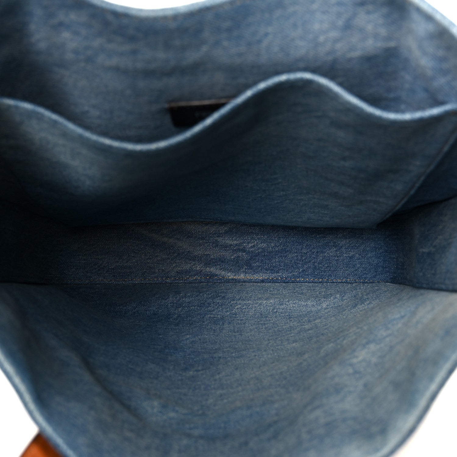 Denim Lavato Vitello King Logo Embroidered Frayed Tote Denim Chiaro Cuoio