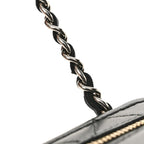 Lambskin Quilted Square Front Pocket Clutch With Chain Black