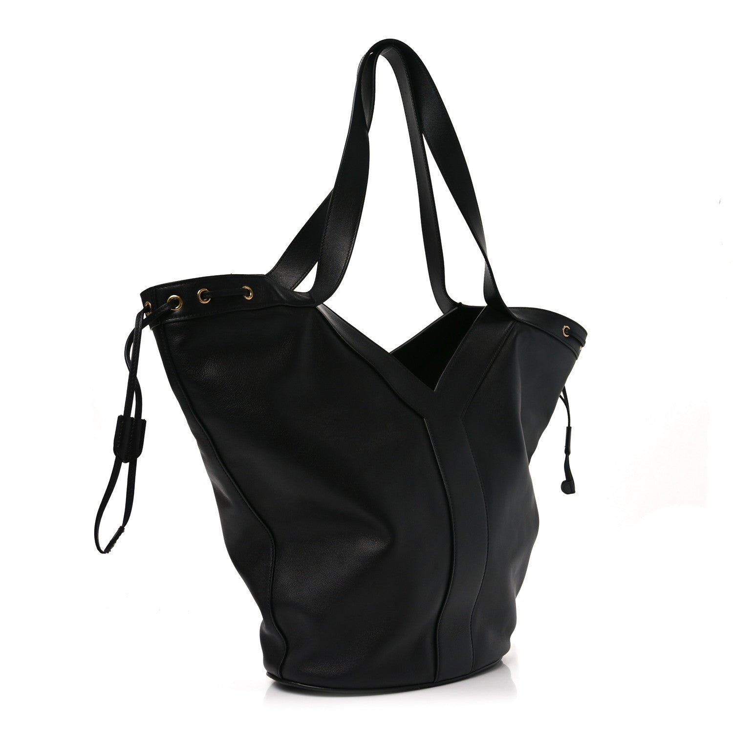 Santorini Lux Calfskin Y Drawstring Tote Black