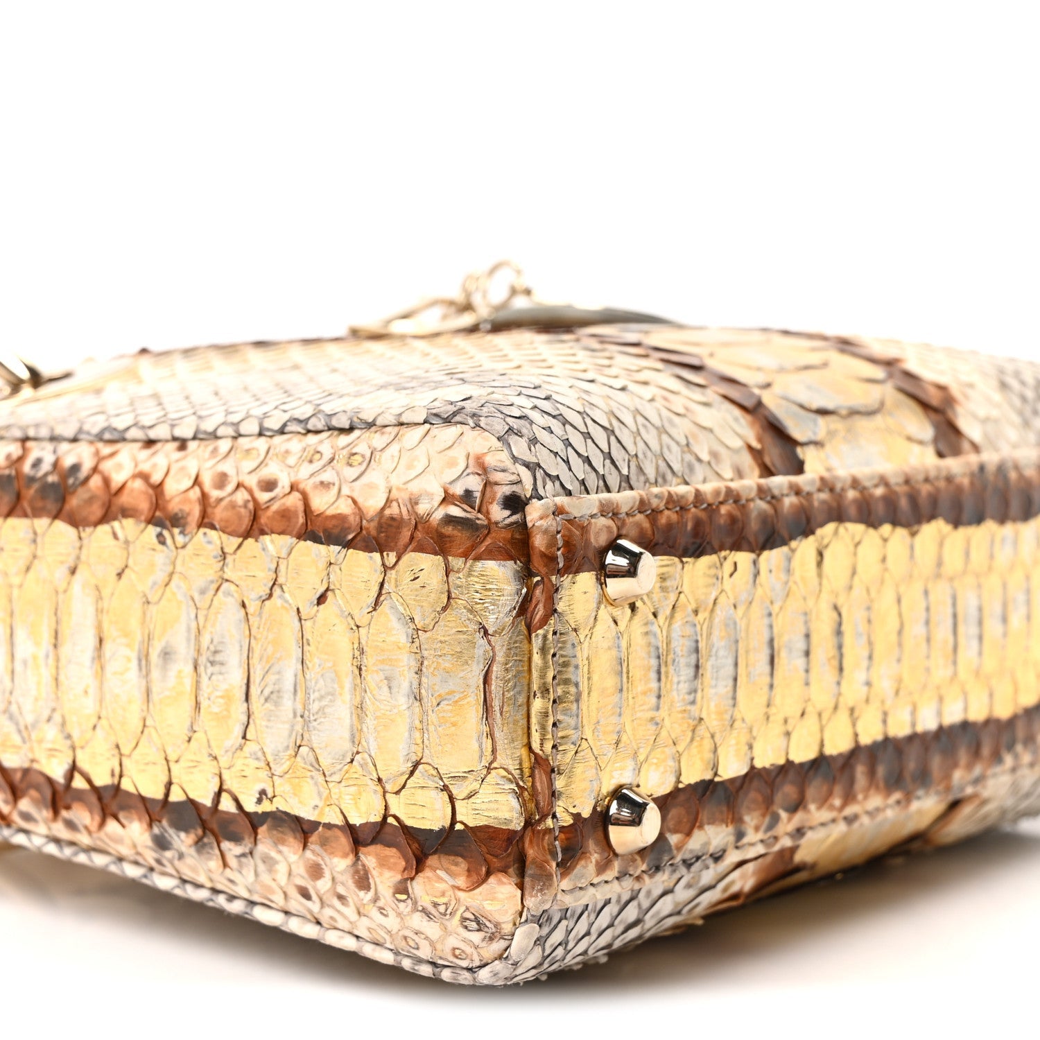 Snakeskin Mini Lady Dior Beige Gold