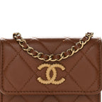 Lambskin Quilted Studded CC Clutch With Chain Brown