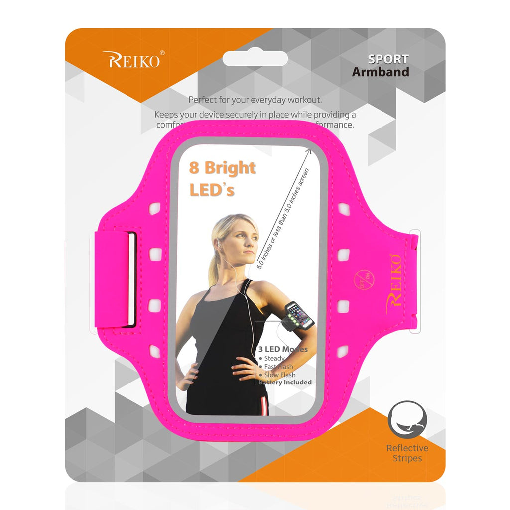 Reiko Running Sports Armband For Iphone 7/ 6/ 6S Or 5 Inches Device With Led In Pink (5X5 Inches)
