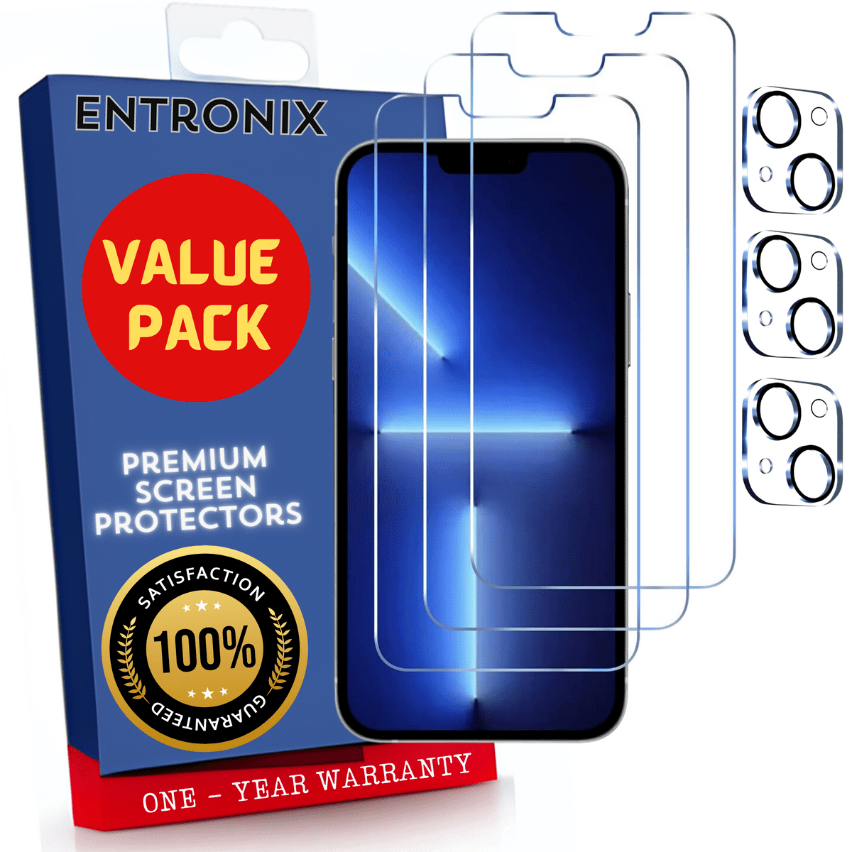 Entronix Clear Screen Protector & Camera Lens Protector Compatible with iPhone 14 - 6-Piece Combo