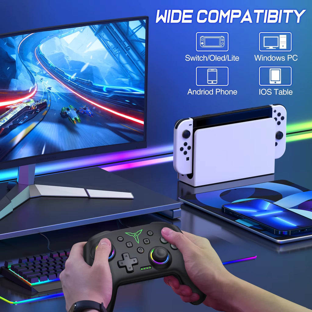 Q218 Wireless Game Controller for Nintendo Switch, OLED, Lite, Android, iOS, and PC with Programmable Features, Turbo Functionality, and 6-Axis Gyroscope