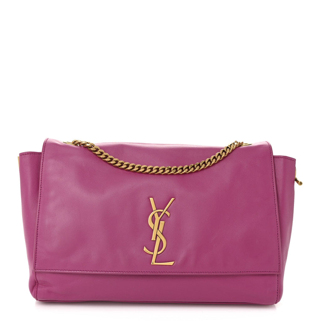Smooth Calfskin Suede Medium Reversible Monogram Kate Satchel Rose Rubis