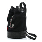 Wool Calfskin Embroidered Paris Hamburg Drawstring Backpack Black