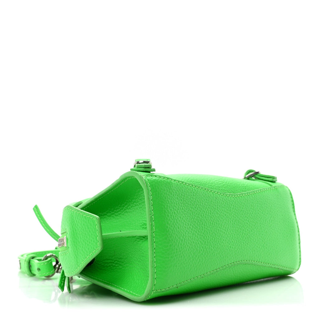 Grained Calfskin Neo Classic Silver Hardware Nano City Crossbody Fluo Green
