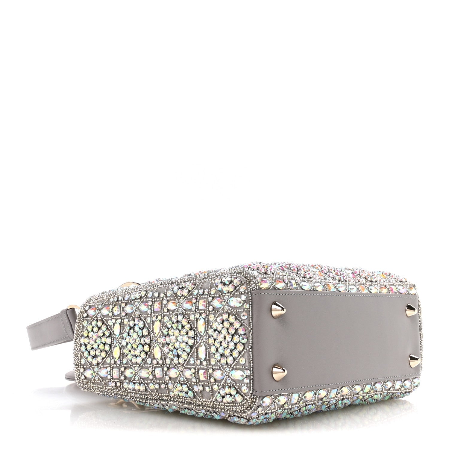 Calfskin Satin Celestial Bead Embroidery Embroidered Small Lady Dior Grey Multicolor