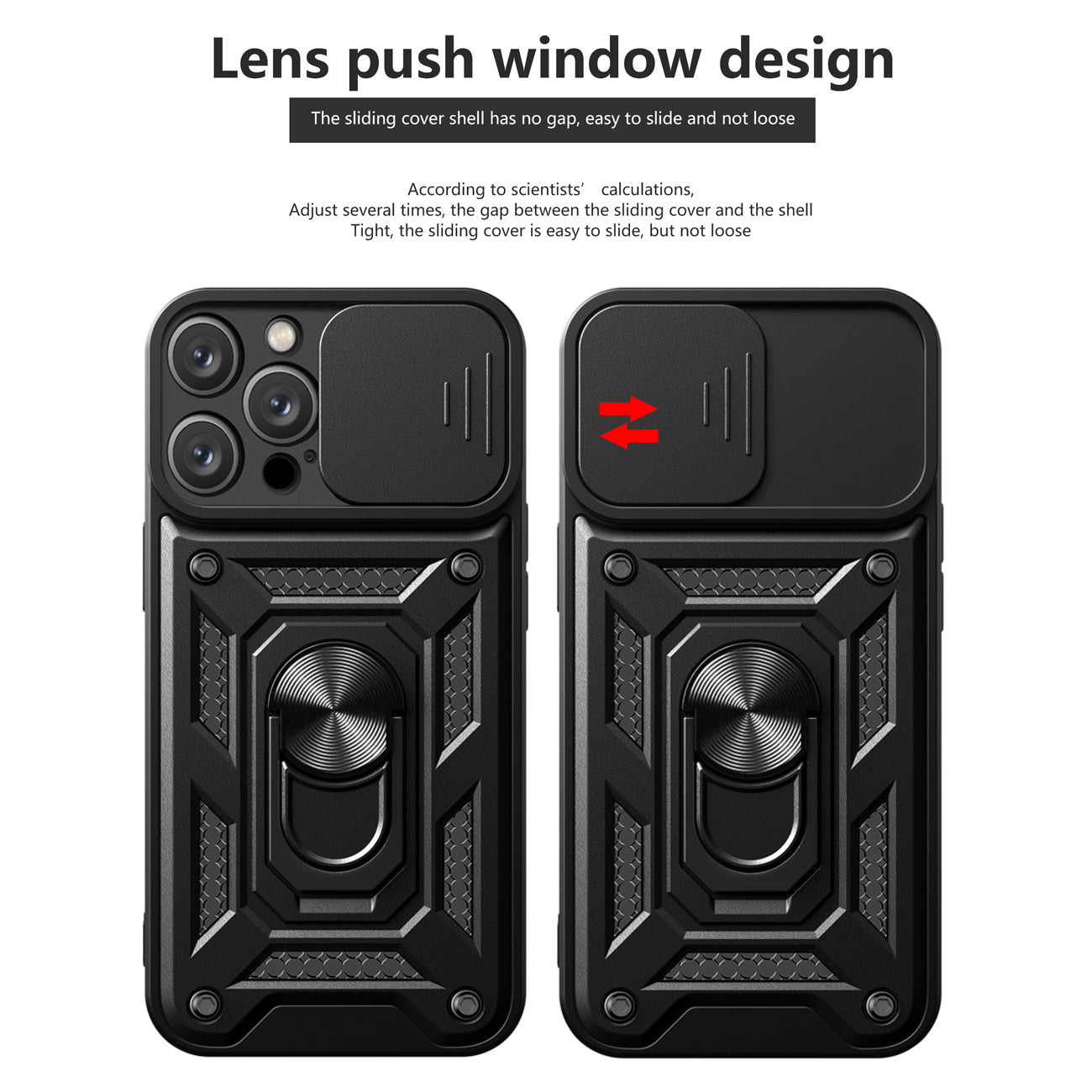 Kickstand Ring Holder With Slide Camera Cover Tpu Magnetic Car Mount For Apple Iphone 14 Pro Max In Black