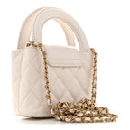 Shiny Aged Calfskin Quilted Mini Nano Kelly Shopper White