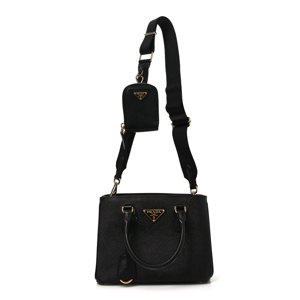 Saffiano Lux Micro Galleria Shoulder Bag Black