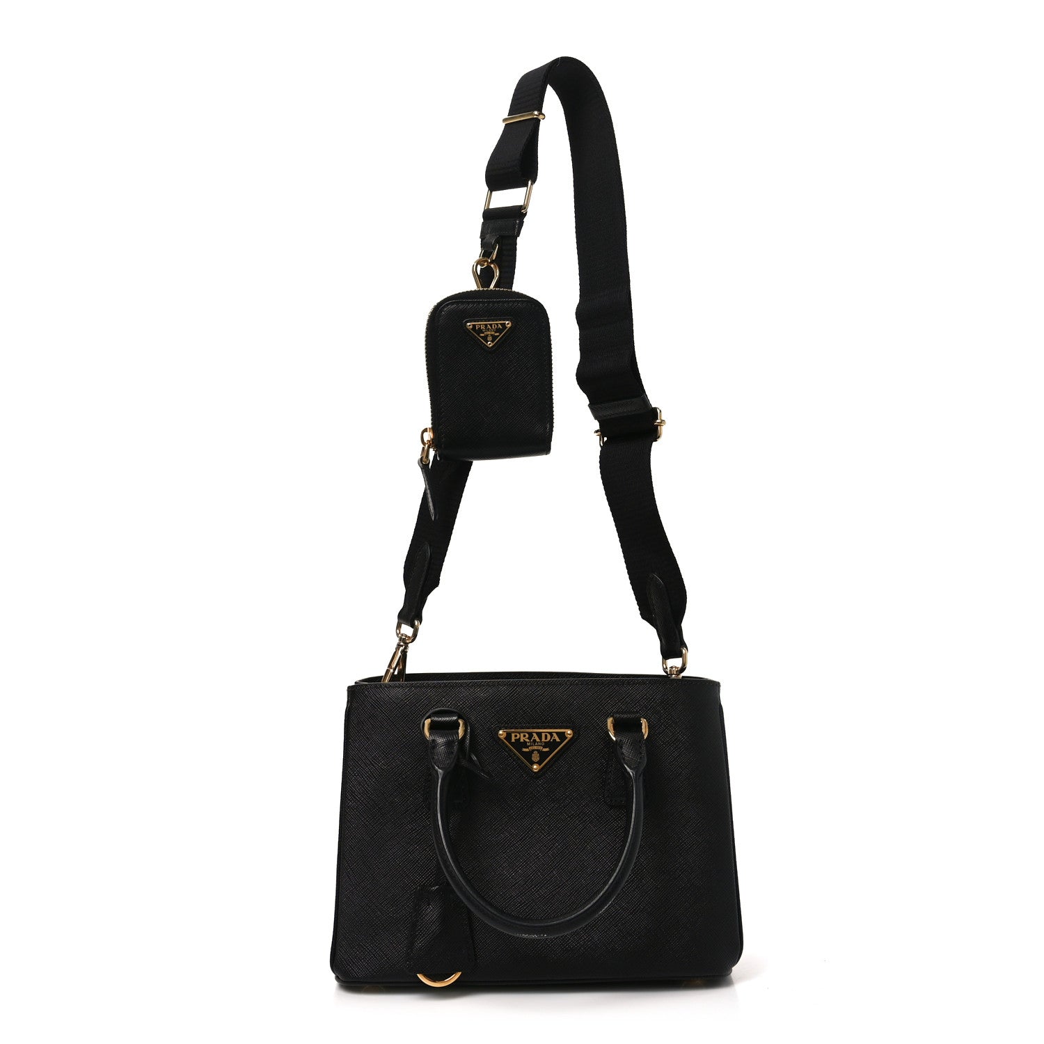 Saffiano Lux Micro Galleria Shoulder Bag Black