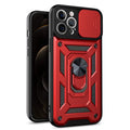 Kickstand Ring Holder With Slide Camera Cover Tpu Shockproof Case And Magnetic Car Mount For Apple Iphone 12 Pro Max In Red