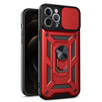 Kickstand Ring Holder With Slide Camera Cover Tpu Shockproof Case And Magnetic Car Mount For Apple Iphone 12 Pro Max In Red