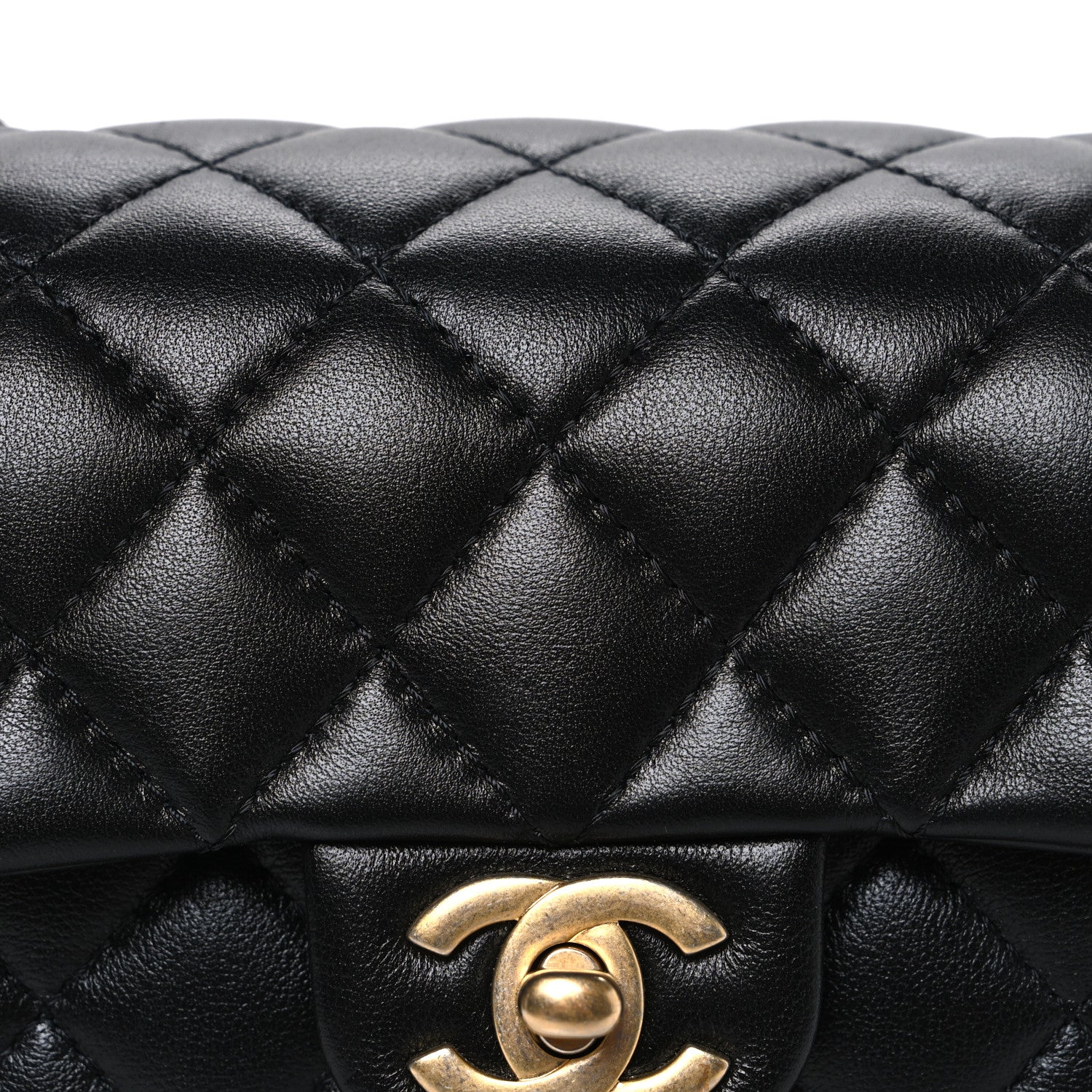 Caviar Calfskin Quilted Small Top Handle Flap Black