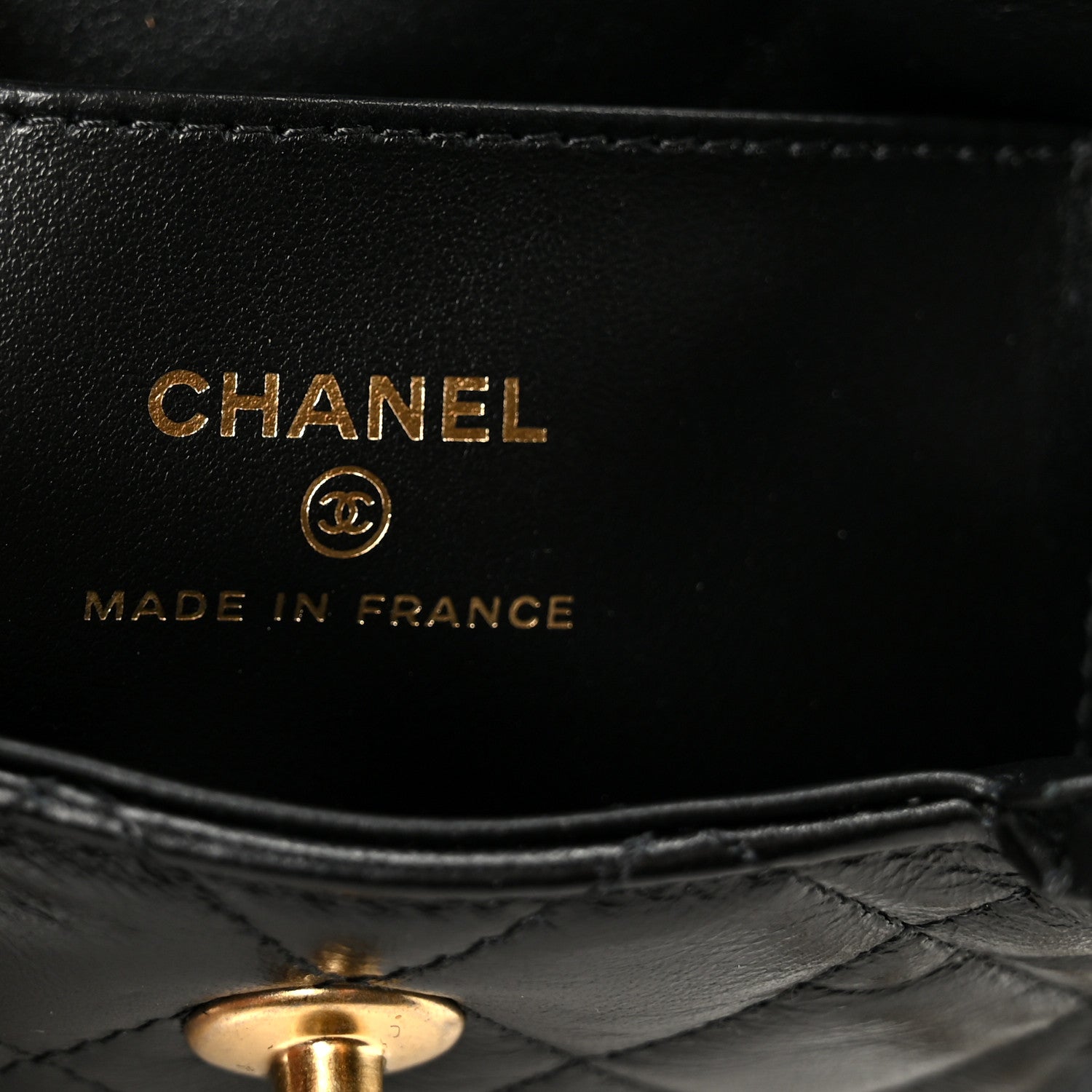 Shiny Aged Calfskin Quilted Mini Nano Kelly Shopper Black