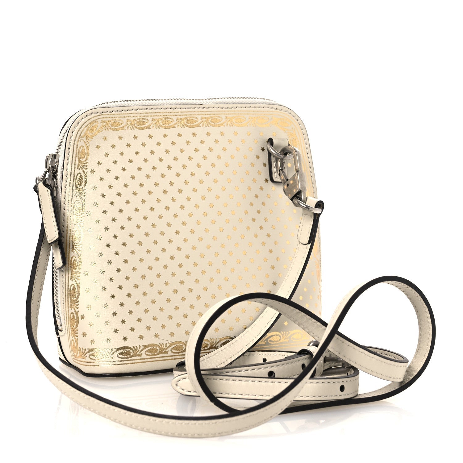 X SEGA Calfskin GUCCY Stars Mini Dome Shoulder Bag Mystic White Gold