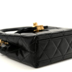 Shiny Aged Calfskin Quilted Mini Nano Kelly Shopper Black