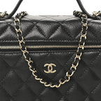 Caviar Quilted Top Handle Slim Vanity With Chain Black