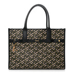 Coated Canvas Calfskin La Greca Signature Tote Bag Black Khaki