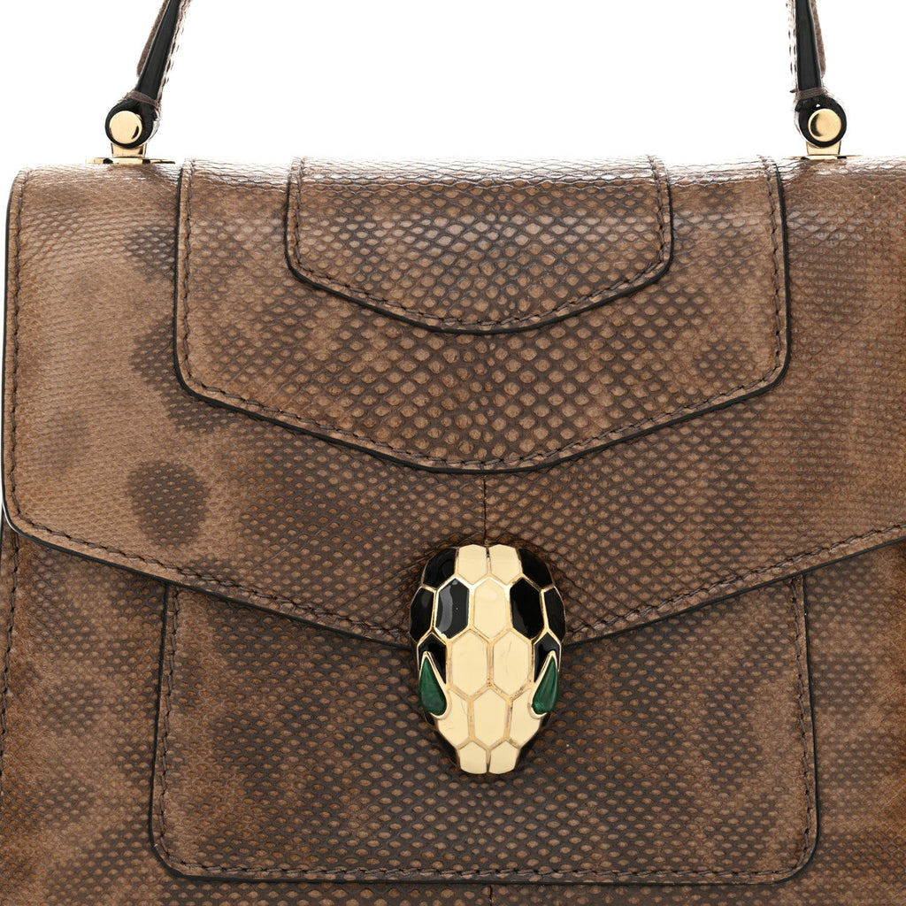 Shiny Karung Serpenti Forever Top Handle Brown