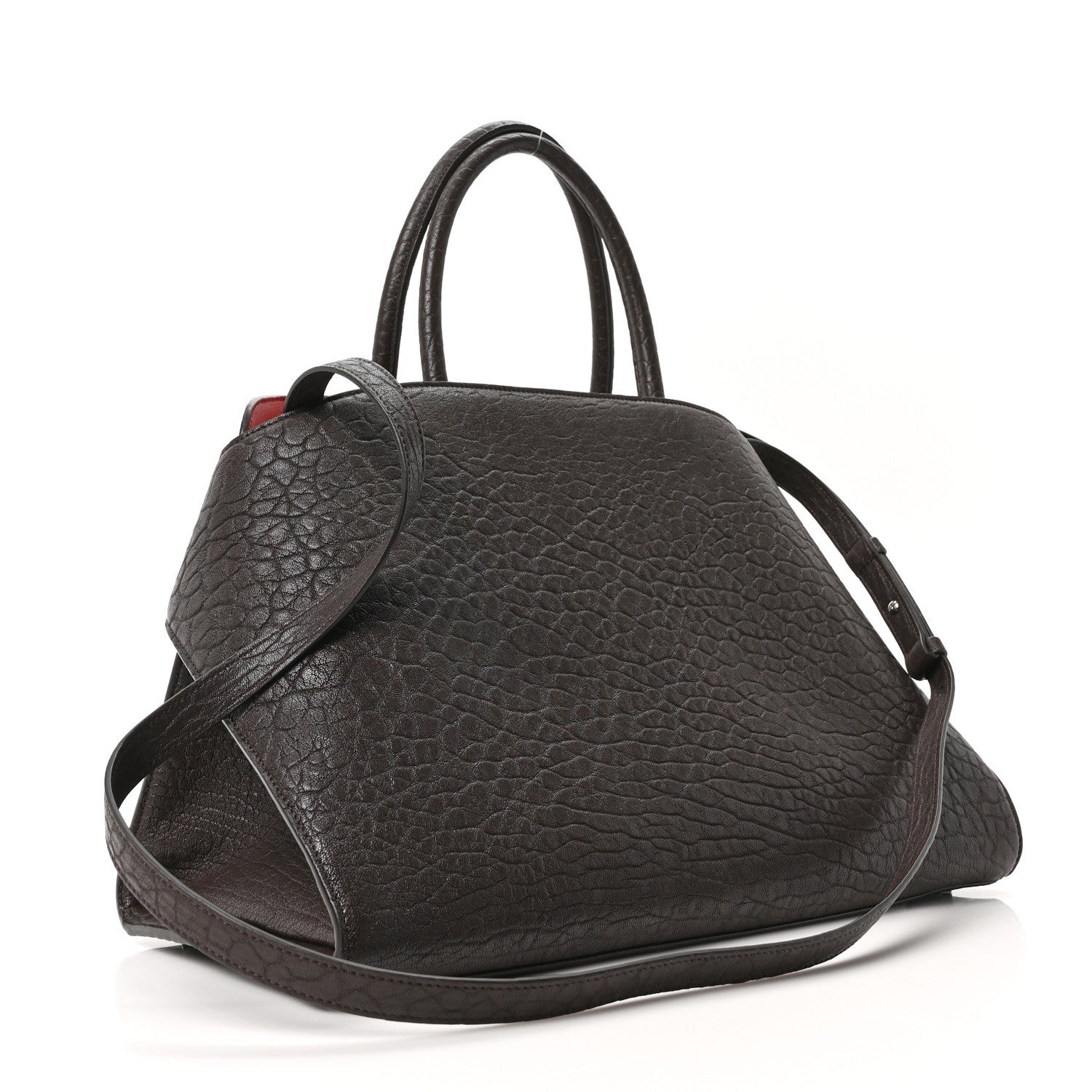 Natural Grain Calfskin Bicolor Large Hug Bag Testa Di Moro Flame Red