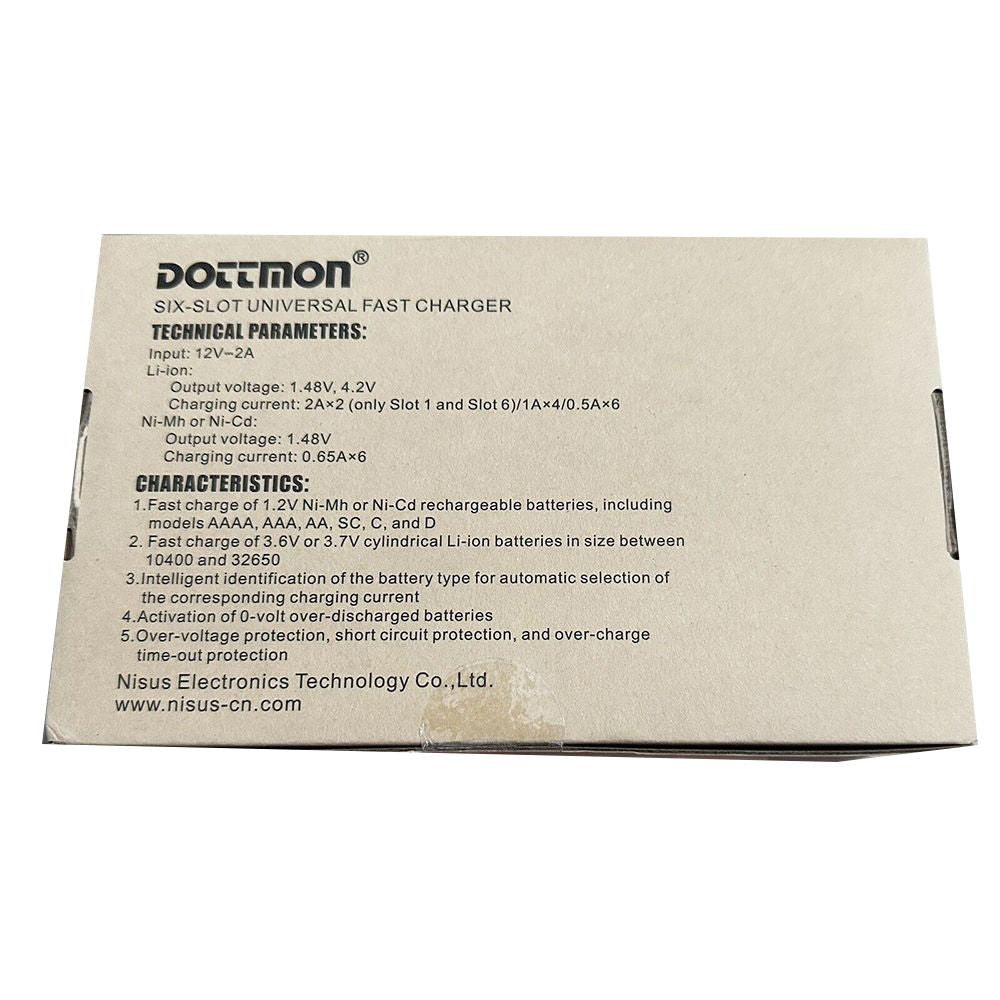 Dottmon Six-Slot Universal Fast Charger Model CB-6A AAAA, AAA, AA, SC, C, D - 12V