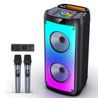 Professional Wireless Bluetooth Speaker and Karaoke System with Dual Microphones, LED Party Lights, and Remote Control