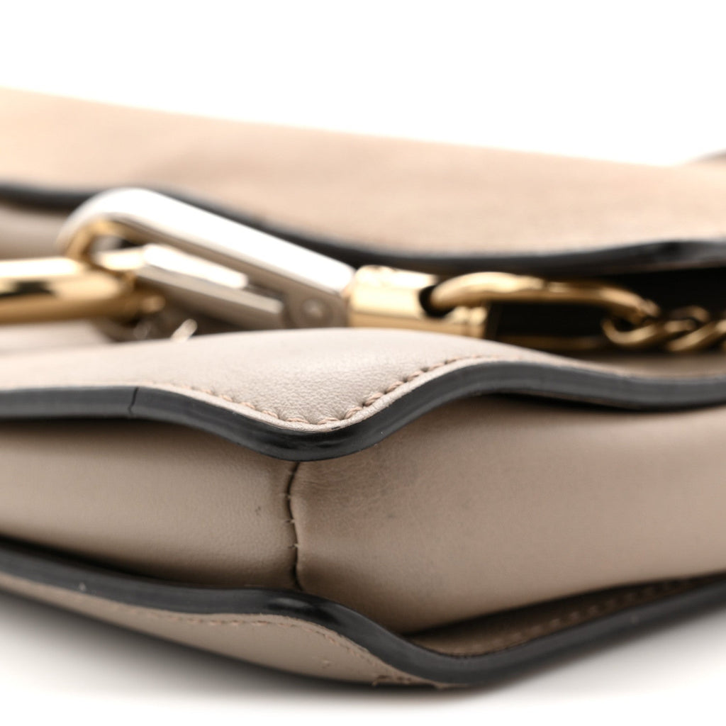 Suede Calfskin Small Faye Shoulder Bag Motty Grey