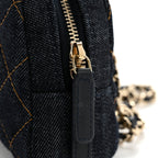 Denim Quilted Clutch With Chain Dark Blue Orange