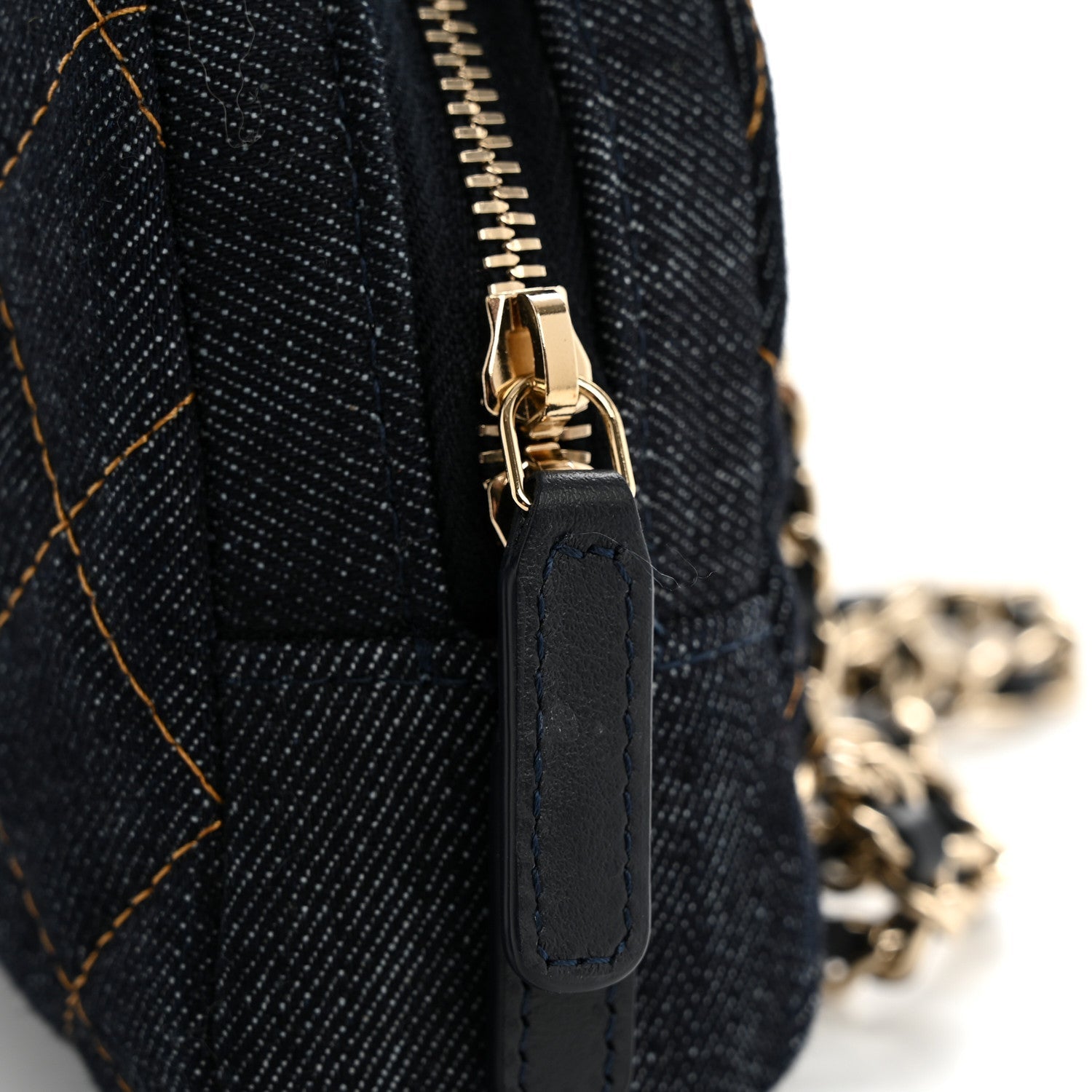 Denim Quilted Clutch With Chain Dark Blue Orange