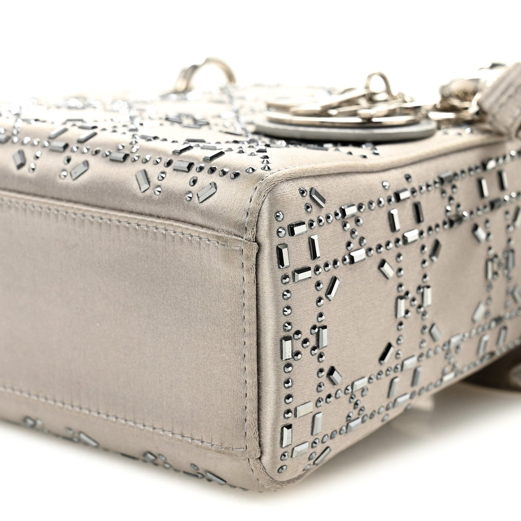 Satin Crystal Cannage Mini Lady Dior Gray