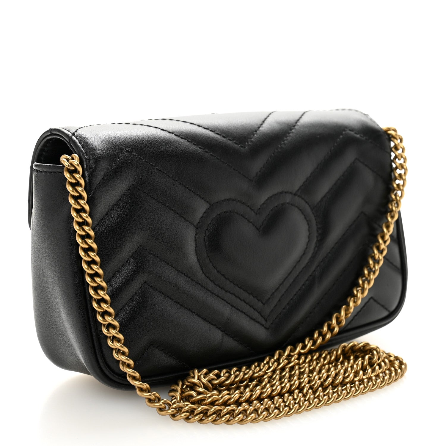 Calfskin Matelasse Super Mini GG Marmont Shoulder Bag Black