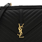 Grain De Poudre Matelasse Chevron Large Monogram Satchel Black