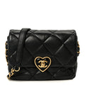 Lambskin Resin Quilted Mini Heart Square Flap Black