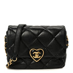 Lambskin Resin Quilted Mini Heart Square Flap Black