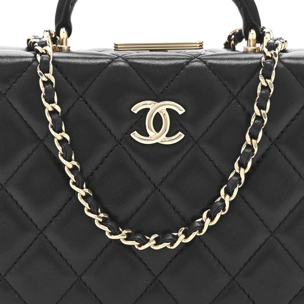 Lambskin Quilted Small CC Top Handle Box Bag Black