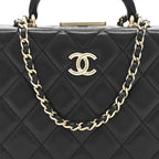 Lambskin Quilted Small CC Top Handle Box Bag Black