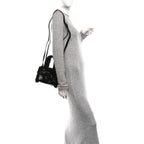 X UGG Crinkle Patent Shearling Small Shopping Bag Black