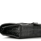 Shiny Calfskin Monochrome Crocodile Embossed Hourglass Chain Bag Black