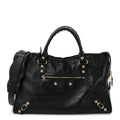 Calfskin Crocodile Embossed Giant 12 Gold Hardware City Black